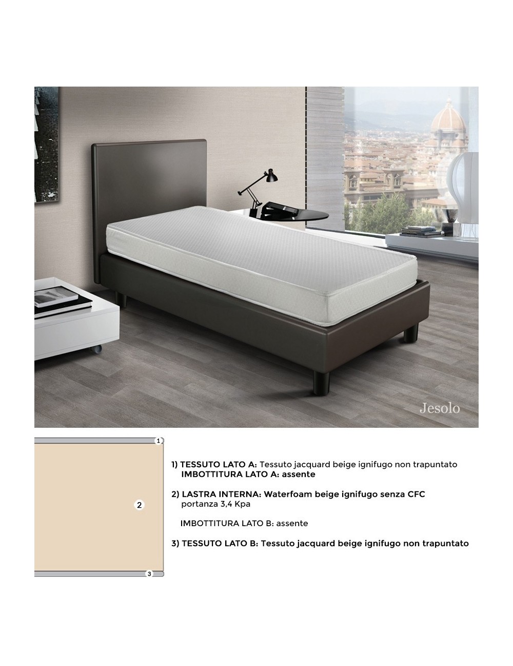 Materasso ignifugo in gomma LUX h 10, 12, 14 cm