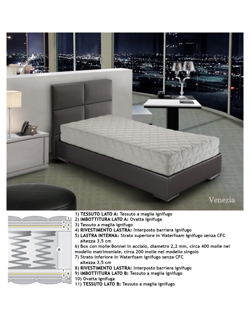Materasso ignifugo  molle  rigido sfoderabile