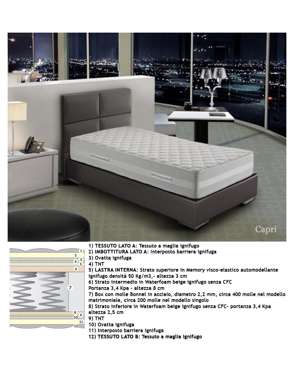 Materasso ignifugo  molle h30 cm