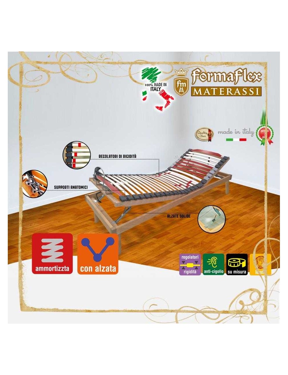 Rete a doghe movimento alza testa e piedi classica con telaio in legno