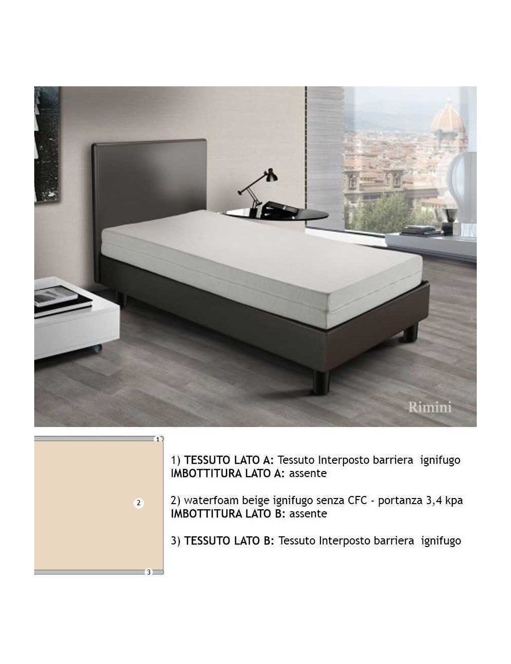 Materasso ignifugo in gomma LUX sfoderabile h 10, 12, 14, 16, 18 cm