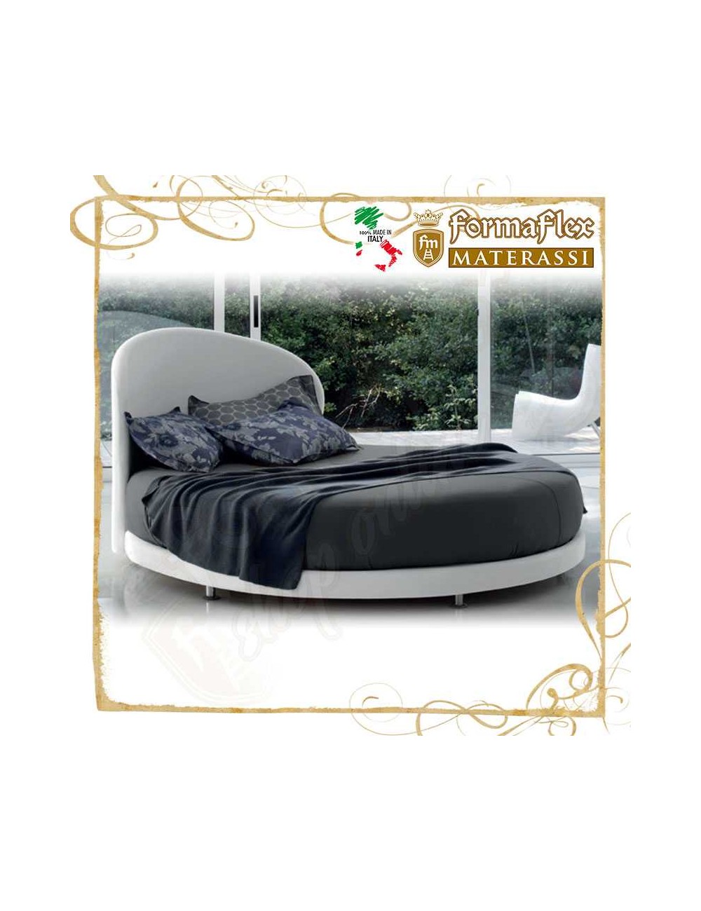 Letto rotondo in tessuto con pianale tondo per materasso 210