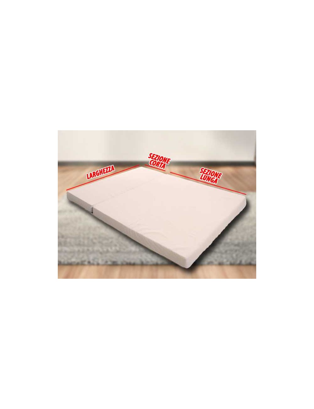 Materasso sezionato per divano letto chiusura a portafoglio su misura