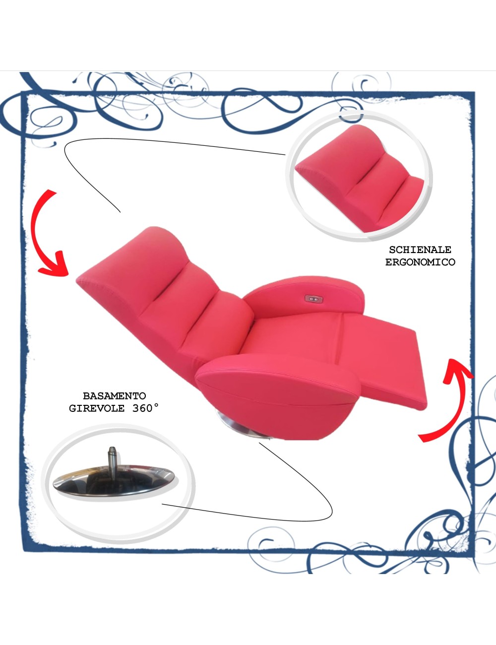 OCCASIONE Poltrona design a batteria tessuto rosso comandi su bracciolo