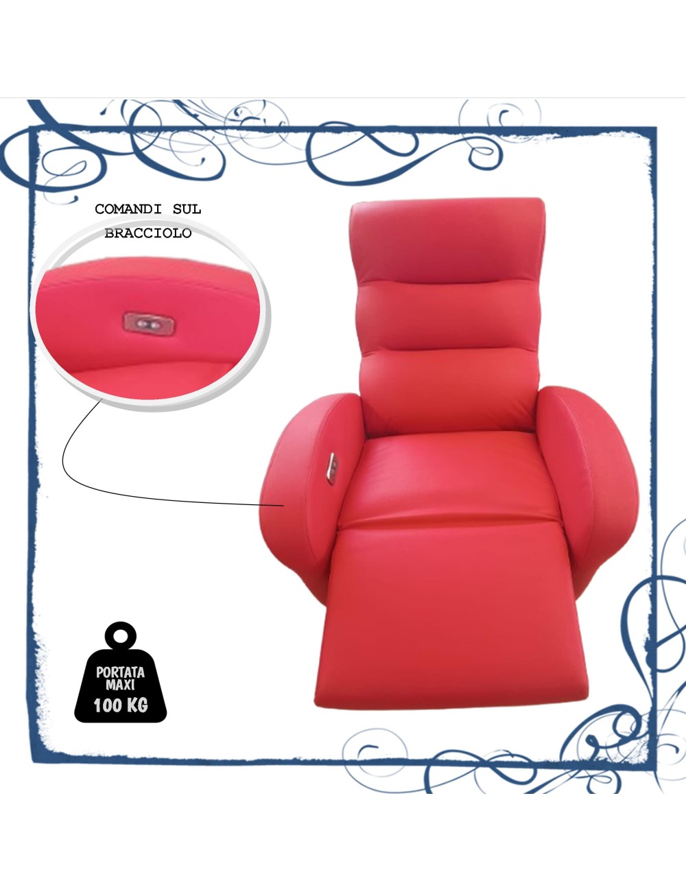 OCCASIONE Poltrona design a batteria tessuto rosso comandi su bracciolo