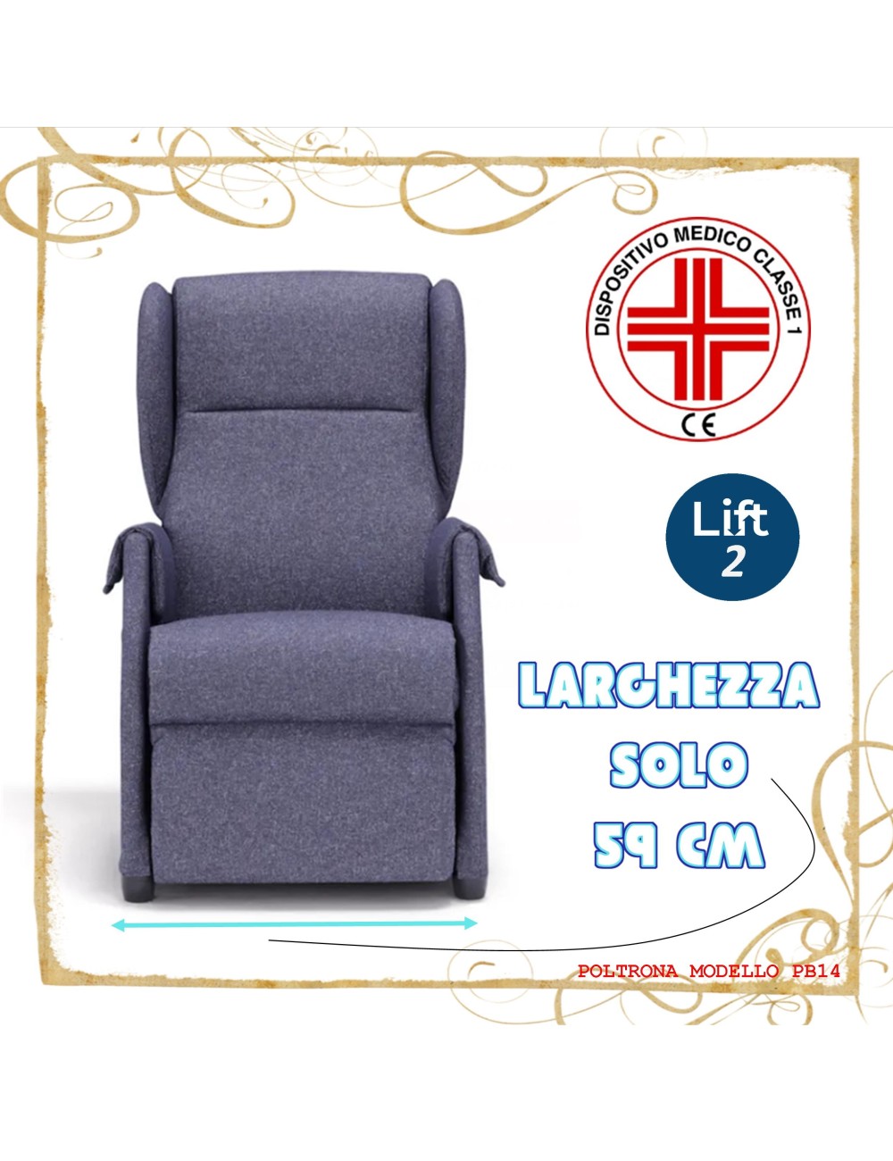 Poltrona Relax ingombri ridotti 2 motori Lift 14PB anziani disabili
