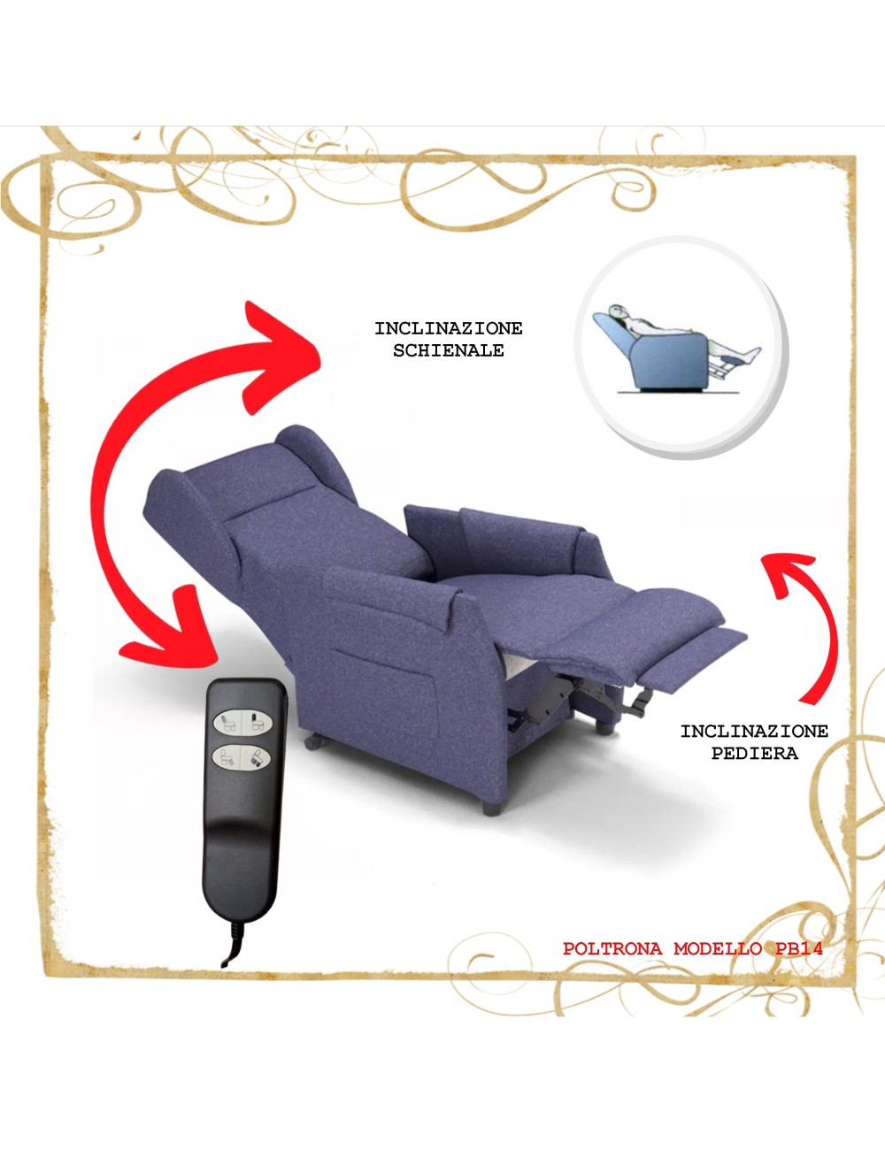 Poltrona Relax ingombri ridotti 2 motori Lift 14PB anziani disabili