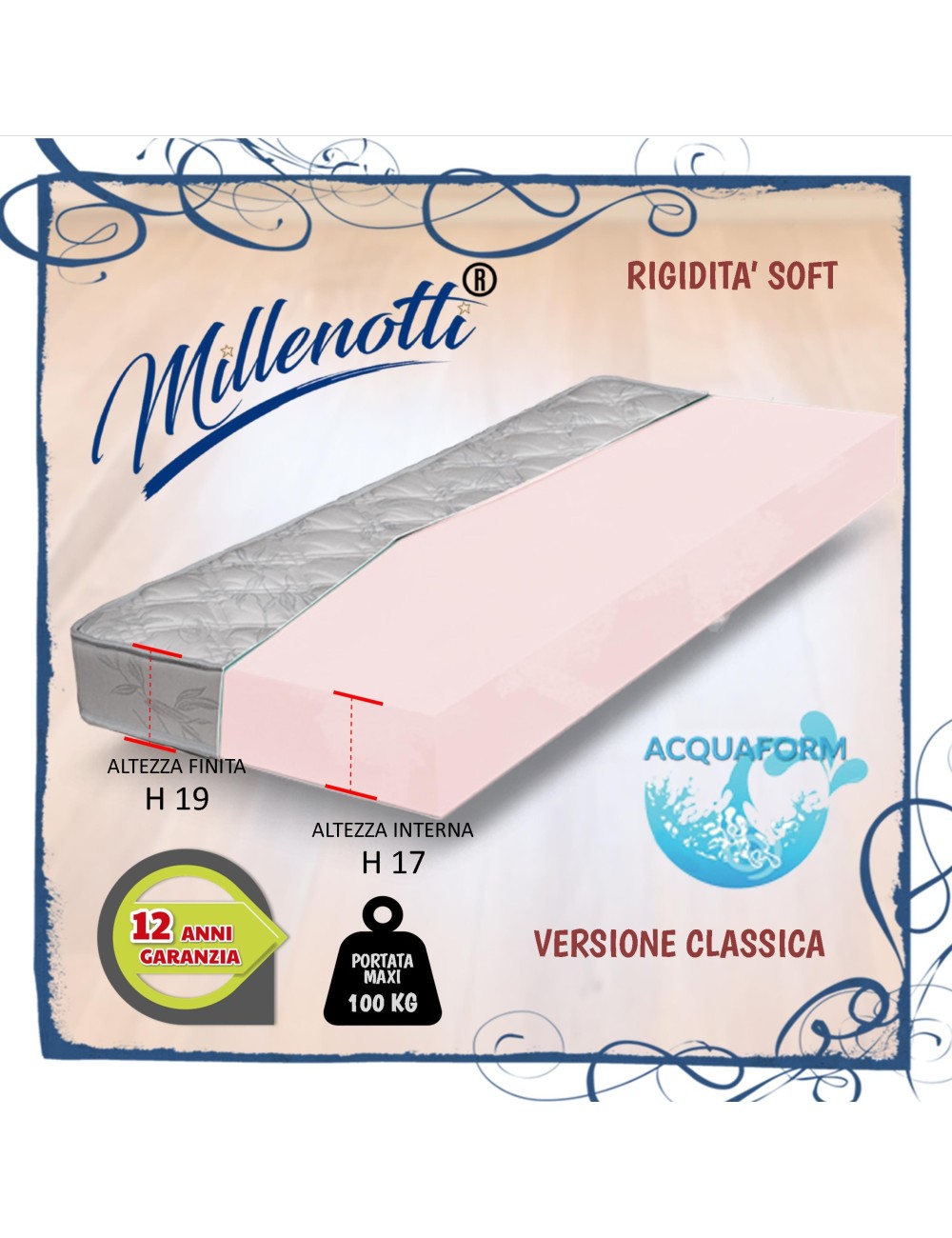 MILLENOTTI® Materasso Acquaform Base Soft morbido non sfoderabile anallergico