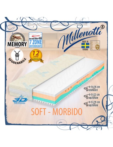 MILLENOTTI® Materasso Memory Base Anatomico morbido 7 zone su misura
