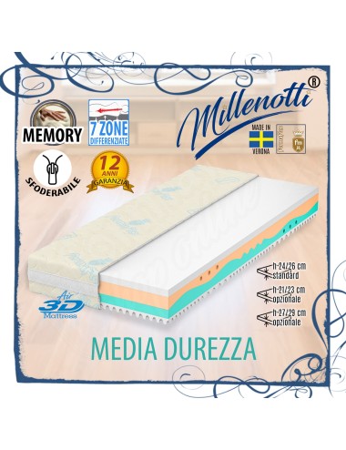 MILLENOTTI® Materasso Memory Base Anatomico Medium 7 zone su misura
