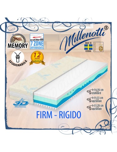MILLENOTTI® Materasso Memory Base Anatomico Rigido 7 zone su misura