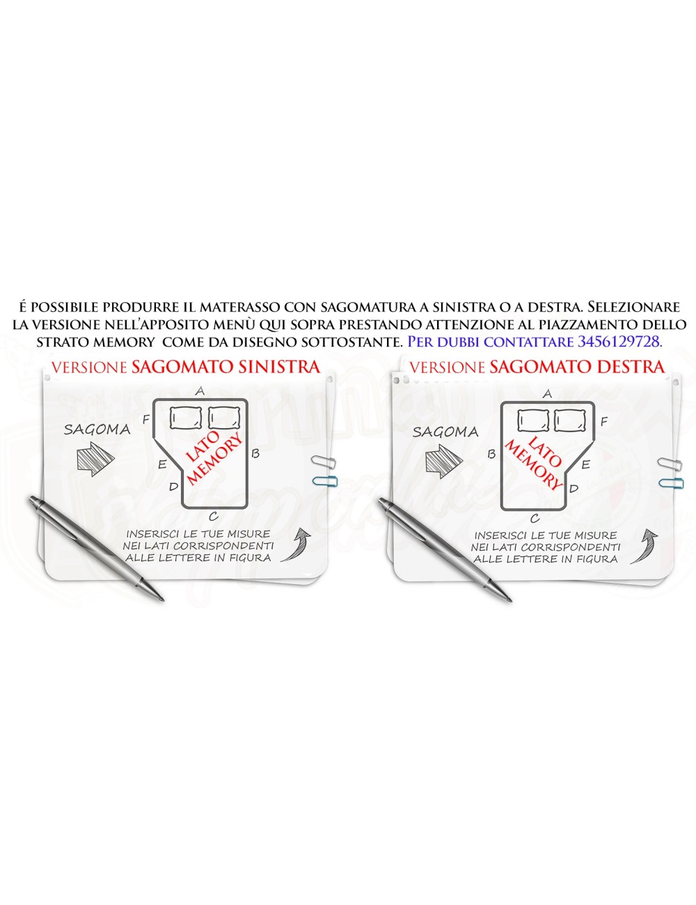 Materasso Memory sagomato 6 LATI camper barca su misura SX e DX