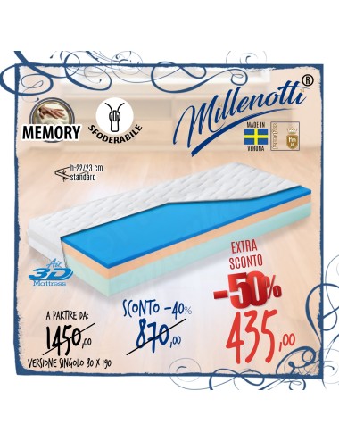 MILLENOTTI® in EXTRA SCONTO Materasso Memory PLUS Gel anche su misura