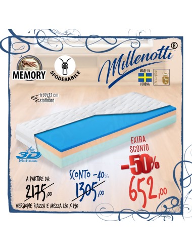 MILLENOTTI® in EXTRA SCONTO Materasso Memory PLUS Gel anche su misura