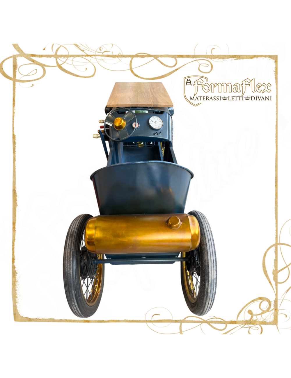 INDUSTRIAL CAR BAR banco con porta bottiglie e bicchieri a macchina vintage
